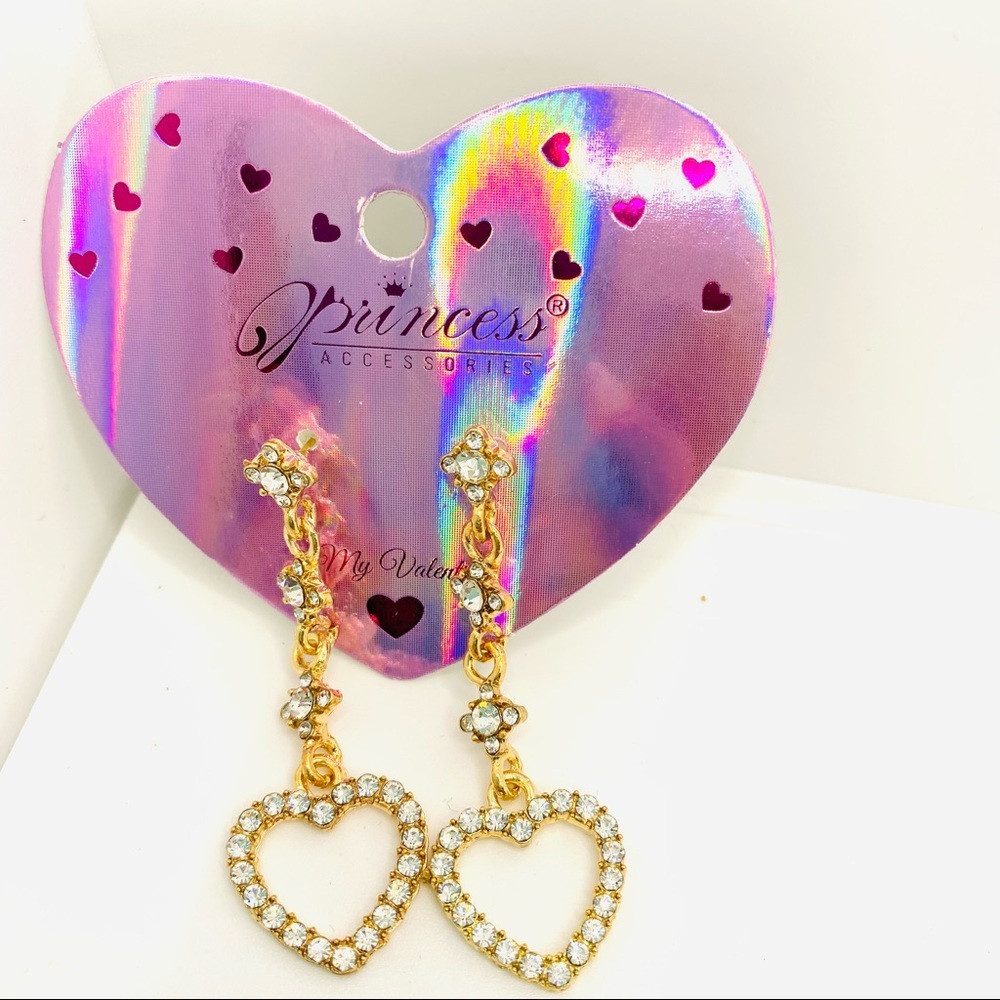 Earrings Crystal Hearts dangle Pierced - Picture 2 of 9